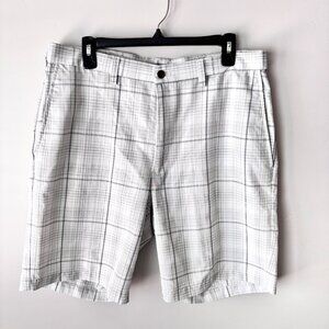 Haggar Mens 34 Shorts Hidden Expandable Waist White Plaid Golf